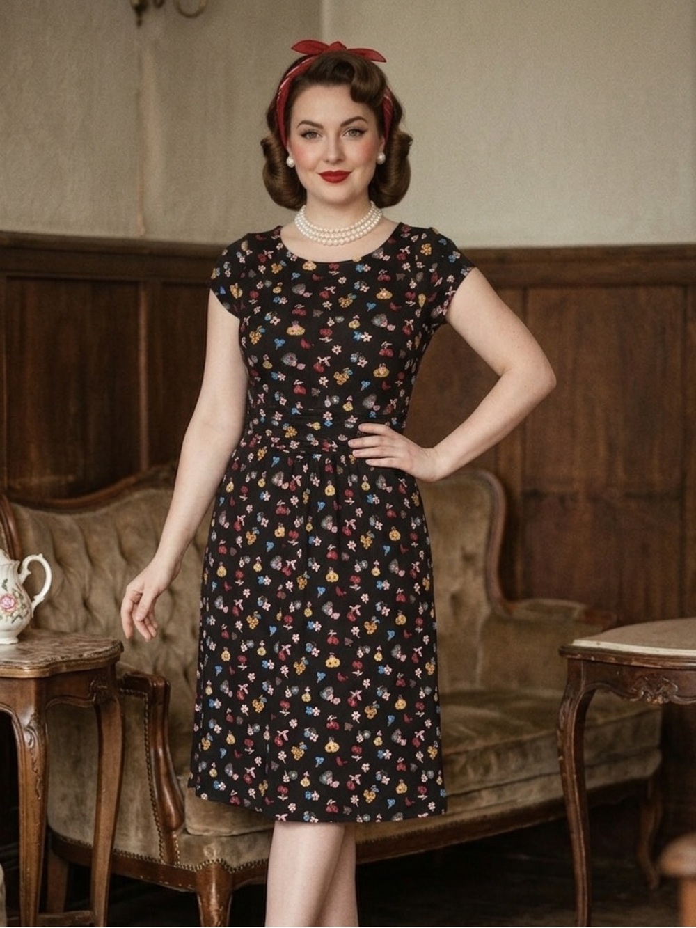 Boden Jersey Midi Dress- Black Floral